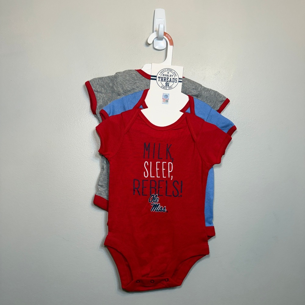 Rivalry Threads Ole Miss Rebels 3 Pack Baby Bodysuits 6-9 Months Red Blue NWT